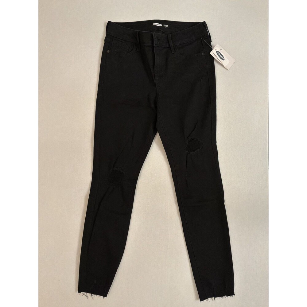 Old Navy Womens Rockstar Super Skinny Size 8 Black Cotton Blend Ankle Skinny